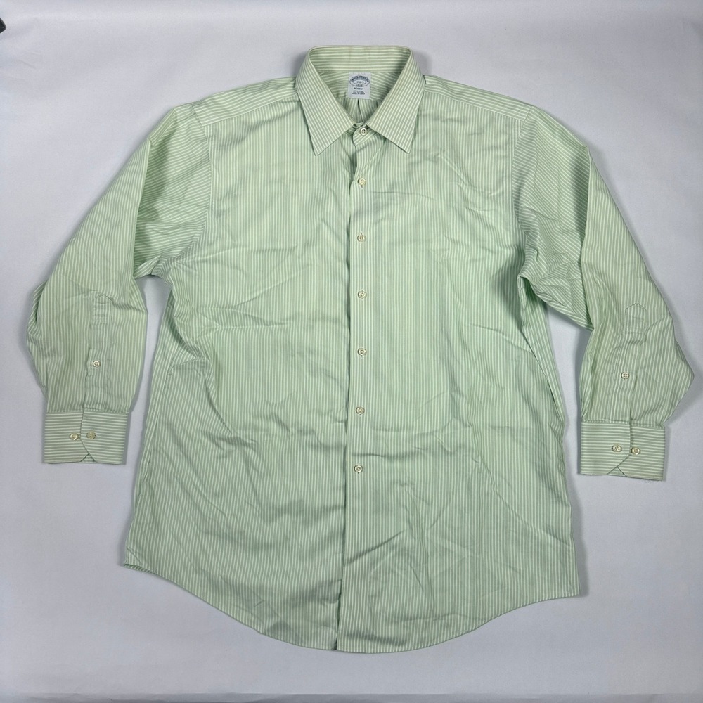 Brooks Brothers 1818 Regent Non-Iron Dress Shirt Mens 17 2/3 Green White Stripe